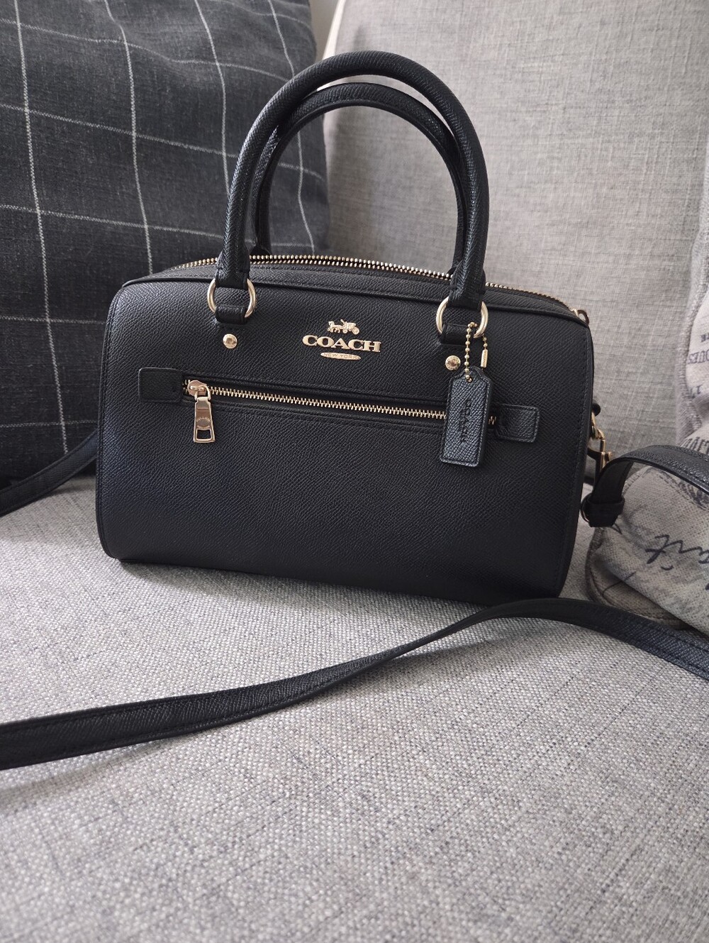 Coach Black Leather Satchel with Gold Accents